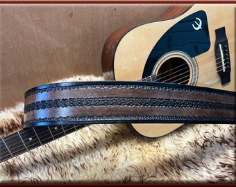 DIAMOND LA PAZ #2 Design • A Beautifully Hand Tooled, Hand Crafted Leather Guitar Strap