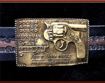 POLISH ARMED GUARD Belt Buckle fits up to 1 3/4" Belt. 2 1/8" High, 3 1/4" Wide.