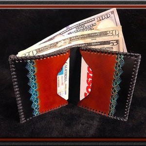 SHAMAN'S EYE Design • A Beautifully Hand Tooled, Hand Crafted, Hand Stitched Bifold Leather Wallet