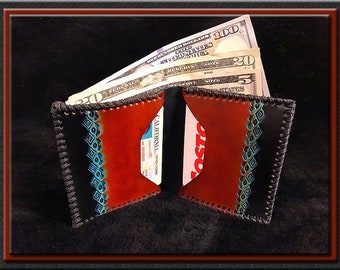 SHAMAN'S EYE Design • A Beautifully Hand Tooled, Hand Crafted, Hand Stitched Bifold Leather Wallet