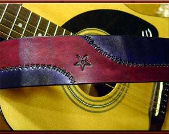 WAVE OF STARS Design • A Beautifully Hand Tooled, 100% Hand Crafted Leather Guitar Strap