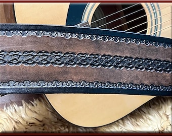 DIAMOND LA PAZ #2 Design • A Beautifully Hand Tooled, Hand Crafted Leather Guitar Strap