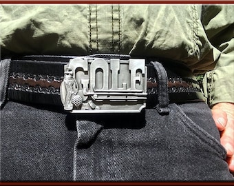 GOLF Pewter Belt Buckle fits up to 1 3/4" Belt.   1 7/8" High, 3" Wide.