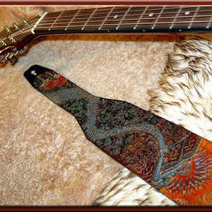 SUNSCAPE II Design A Beautifully Hand Tooled & Completely Hand Crafted Leather Guitar Strap image 5