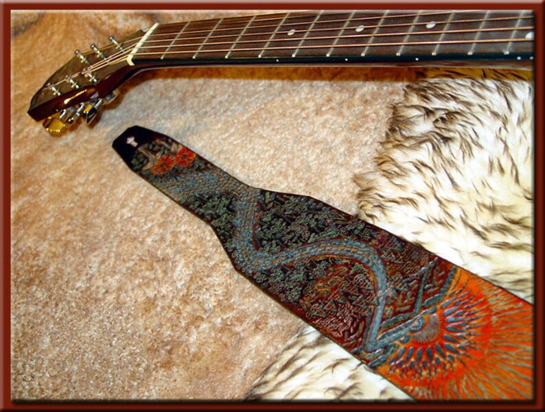 SUNSCAPE II Design A Beautifully Hand Tooled & Completely Hand Crafted Leather Guitar Strap image 5