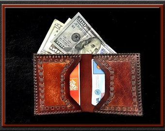 THE EXECUTIVE Border Design • A Beautifully Hand Tooled, Hand Crafted, Hand Stitched Bifold Leather Wallet