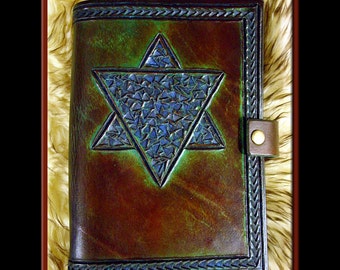 STAR OF DAVID Journal • A Beautifully Hand Crafted Medium Sized Leather Judaica Journal. A diary, for recipes, addresses, all sorts of info.