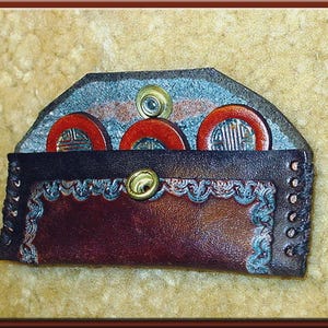 I CHING COINS & Case • Hand crafted leather coins and storage pouch with snap closure. A great set for those who need quiet coins to toss