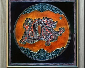 ORIENTAL DRAGON, Leather, 16" x 16".