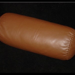 BOLSTER-NECK ROLL • Leather Hand Stitched "Tobacco" Color Neck Roll Pillow