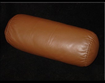 BOLSTER-NECK ROLL • Leather Hand Stitched "Tobacco" Color Neck Roll Pillow