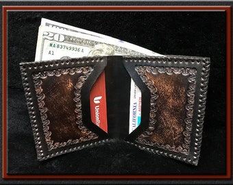 LA PAZ Border Design • A Beautifully Hand Tooled, Hand Crafted, Hand Stitched Bifold Leather Wallet