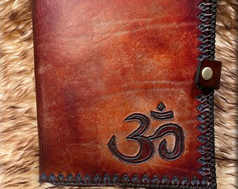 LEATHER BOOK & Calendar COVER • Om Design • A Beautifully Handmade Leather Cover.  Calendar Not Included •