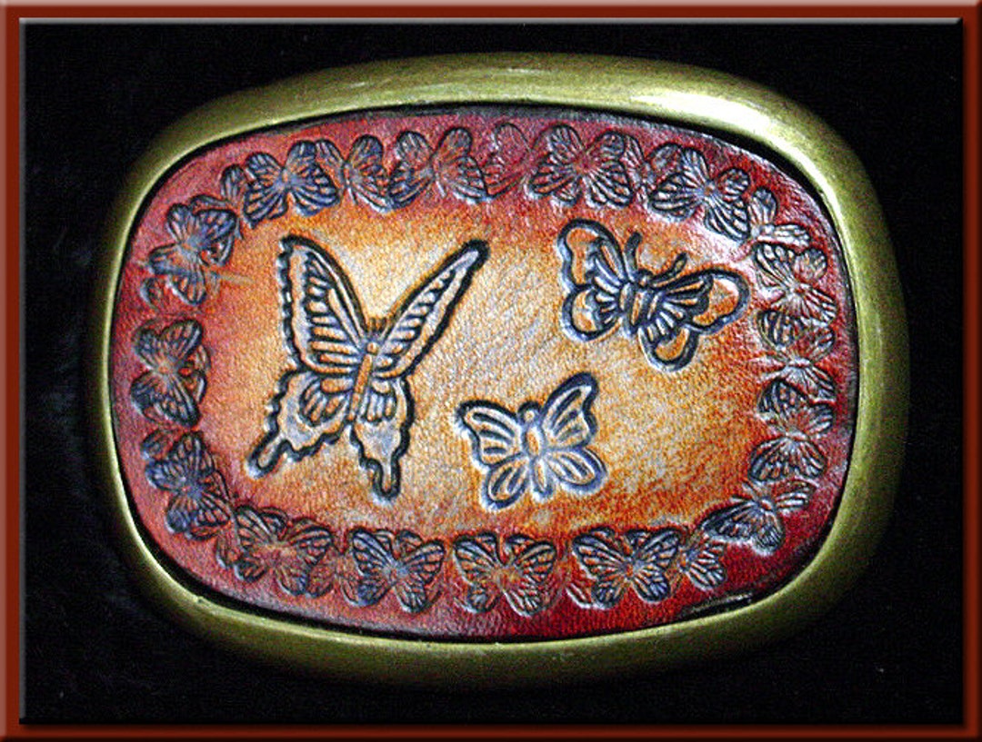 BUTTERFLIES Design, Handcrafted and Tooled Leather Belt  display picture 1