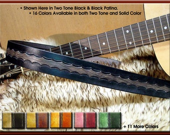 CRISS CROSS Design LEATHER Guitar Strap • A Simple and Beautifully Hand Dyed, Hand Crafted Leather Guitar Strap