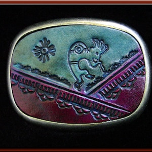 KOKOPELLI DESIGN #1 Southwestern Style Handcrafted Leather Belt BUCKLE • Fits up to 1 3/4&quot; Wide Belt. Buckle Size: 2 1/2&quot; High X 3 1/4&quot; Long