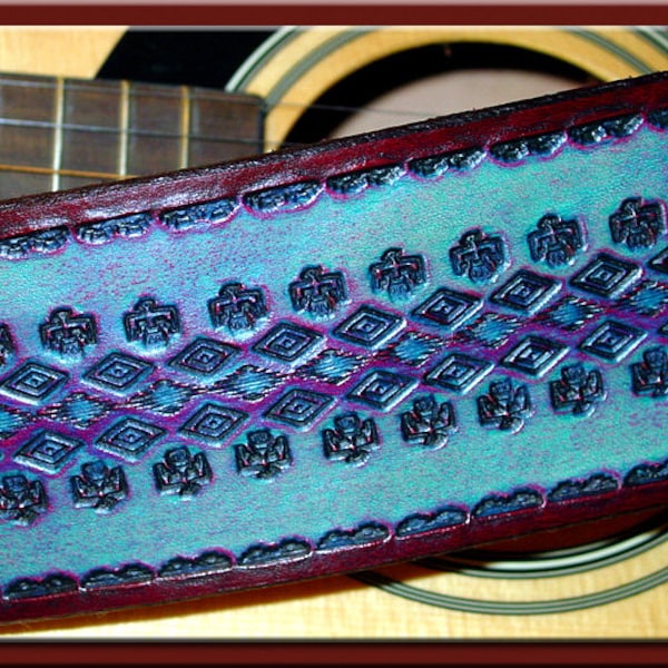 NATIVE AMERICAN THUNDERBIRD Design • A Beautifully Hand Tooled, Hand Crafted Leather Guitar Strap