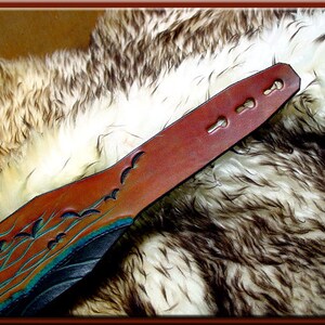 TURQUOISE SUNRISE Design A Beautifully Hand Tooled , Hand Crafted Leather Guitar Strap image 9