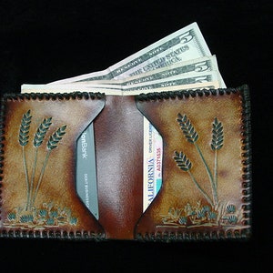 WHEATSCAPE Design • A Beautifully Hand Tooled, Hand Crafted, Hand Stitched Bifold Leather Wallet