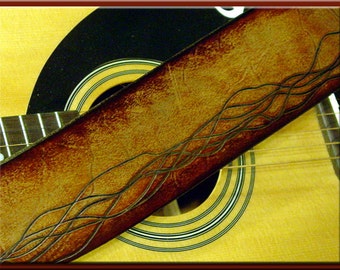 SWIRL Design • A Beautifully Hand Tooled, Hand Crafted Leather Guitar Strap