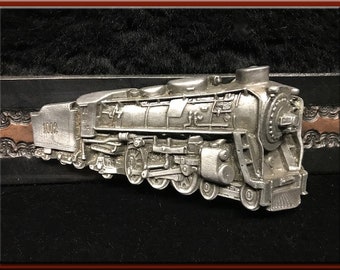 LOCOMOTIVE Pewter Belt Buckle fits up to 1 3/4" Belt.   2" High, 4" Wide.