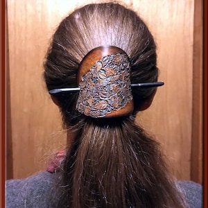 LARGE LEAF On Oval Cut Design, Handcrafted, Hand Tooled Leather Hair Barrette