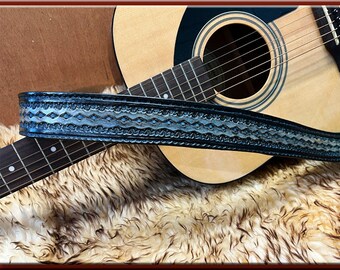 DIAMOND LA PAZ #3 Design • A Beautifully Hand Tooled, Hand Crafted Leather Guitar Strap