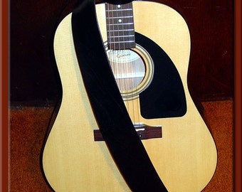 TRADITIONAL SOLID BLACK Leather Strap • A Beautifully Hand Dyed, Hand Crafted Leather Guitar Strap