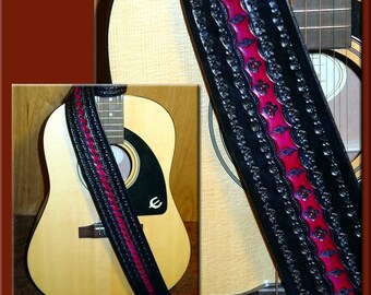 ZIA PUEBLO Design • A Beautifully Hand Tooled, Hand Crafted Leather Guitar Strap