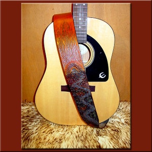SUNSCAPE II Design A Beautifully Hand Tooled & Completely Hand Crafted Leather Guitar Strap image 2