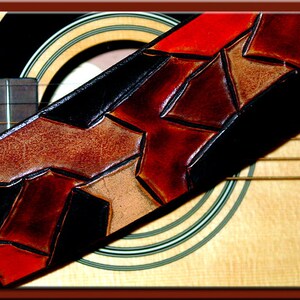 PATCHWORK Design • A Beautifully Hand Tooled,  Hand Crafted Leather Guitar Strap