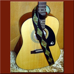 GREEN LEAVES MANDALA Guitar Strap A Simple and Beautifully Hand Dyed, Hand Crafted Leather Guitar Strap image 3