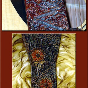 SUNSCAPE II Design A Beautifully Hand Tooled & Completely Hand Crafted Leather Guitar Strap image 4
