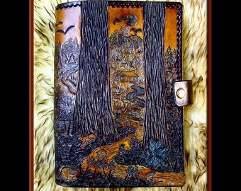 CALIFORNIA REDWOODS Design • A Beautifully Hand Crafted Medium Sized Leather Journal. Great for a diary, recipes, addresses, gardening notes