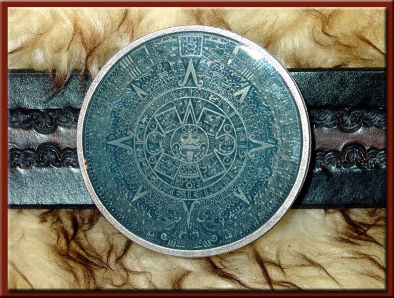 AZTEC CALENDAR ENAMELED Pewter Belt Buckle Fits up to 1 Etsy