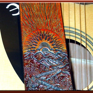SUNSCAPE II Design A Beautifully Hand Tooled & Completely Hand Crafted Leather Guitar Strap image 1