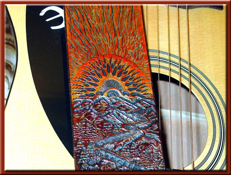SUNSCAPE II Design A Beautifully Hand Tooled & Completely Hand Crafted Leather Guitar Strap image 1