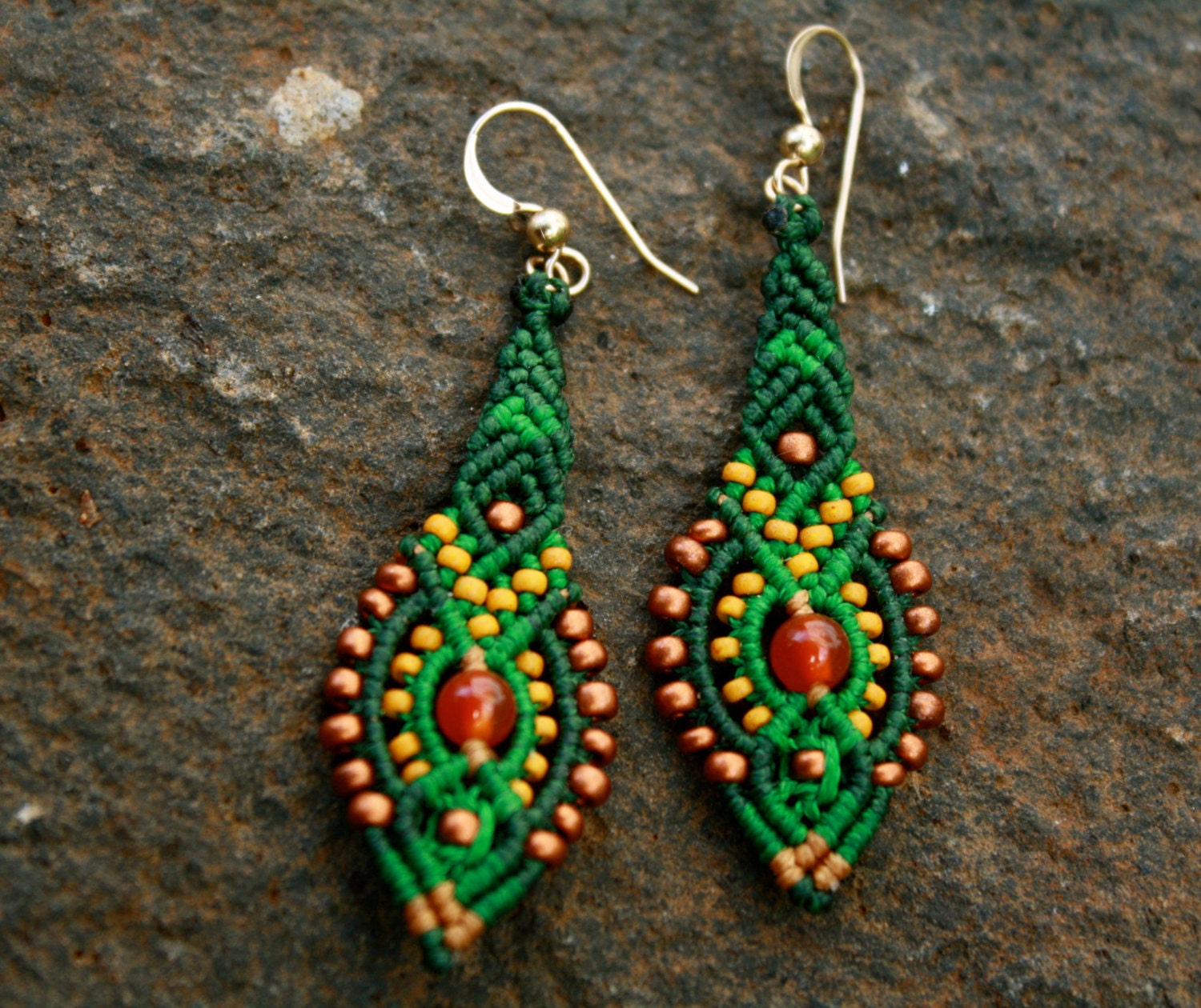Forrest green beaded earrings/ boho earrings/ long dangle Etsy