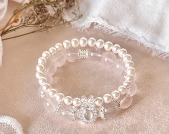 Designed Rose Quartz Bracelet: Pearl & Moonstone Centerpiece