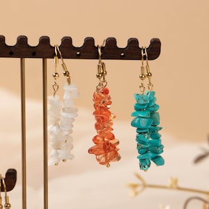 Natural crystal earrings, handmade gemstone dangles, gemstone Jewelry, healing drop jewelry for women, boho style gift for her