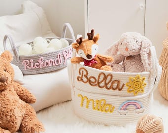 Panier cadeau personnalisé pour baby shower, panier cadeau bébé en coton cordelette, cadeau nouveau-né, panier de jouets, cadeau prénom de bébé