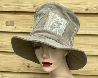 Upcycled Slouchy Top Hat: Tapestry Appliqué, Festival Wedding Hat (58cms)