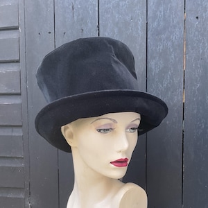 Sombrero de copa de terciopelo negro, sombrero estilo Stevie Nicks, sombrero estilo años 70, sombrero de copa alta, sombrero de copa de terciopelo hecho a mano