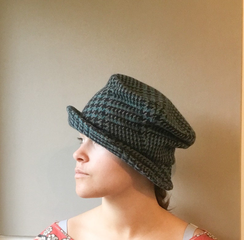 green hat,cosy winter hat unstructured tweed hat ruched top hat for women Tweed wool top hat