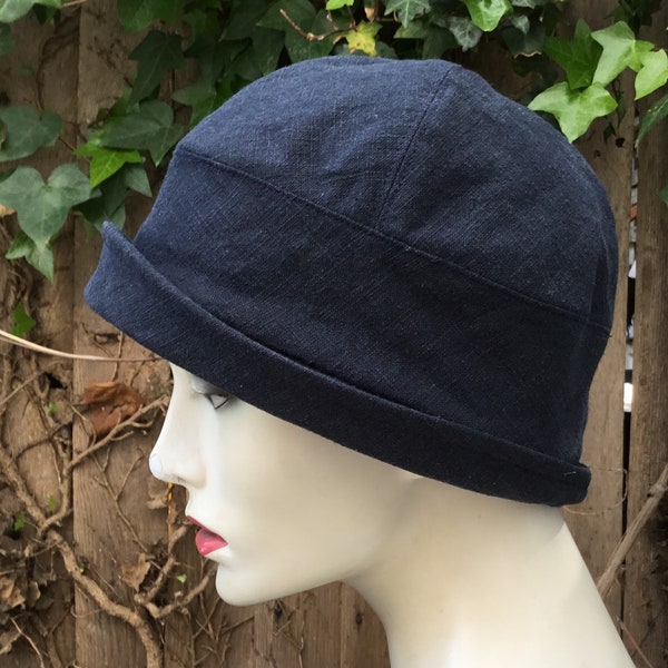 Blue linen cloche hat, Edwardian style hat, linen hat, summer hat