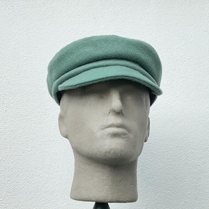 Green wool fisherman cap, handmade Breton cap made from recycled boiled wool, eco friendly cap