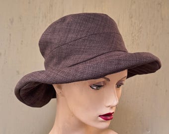 Elegant grey cotton summer hat made from recycled fabric, handmade hat size M