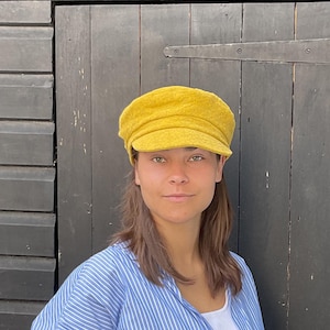 Yellow textured cotton fisherman cap made from recycled fabric, handmade Breton cap, yellow cap