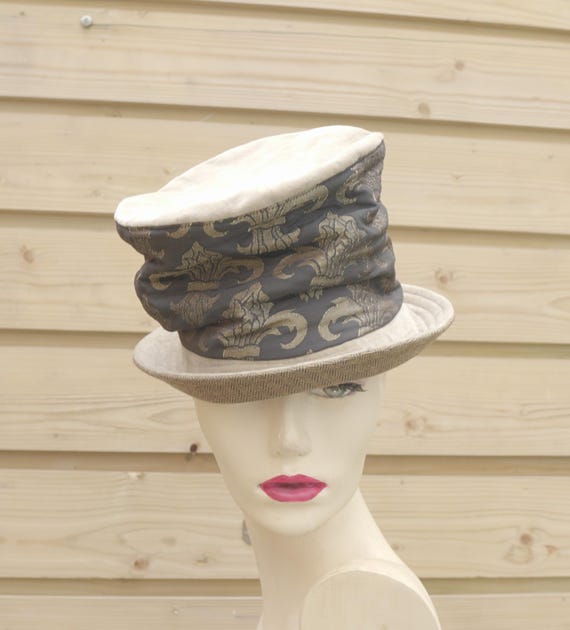 Boho Chic Unstructured Top Hat: Recycled Jacquard, Tweed 