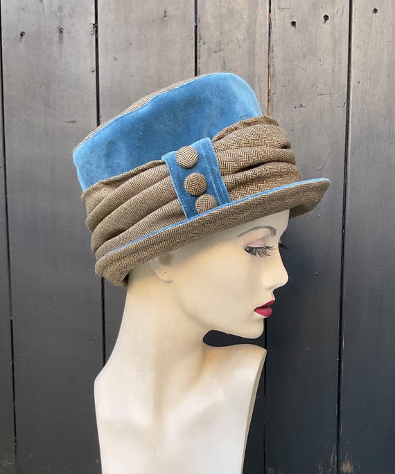 Vintage Style Velvet Top Hat: Recycled Tweed, Removable Band  display picture 2